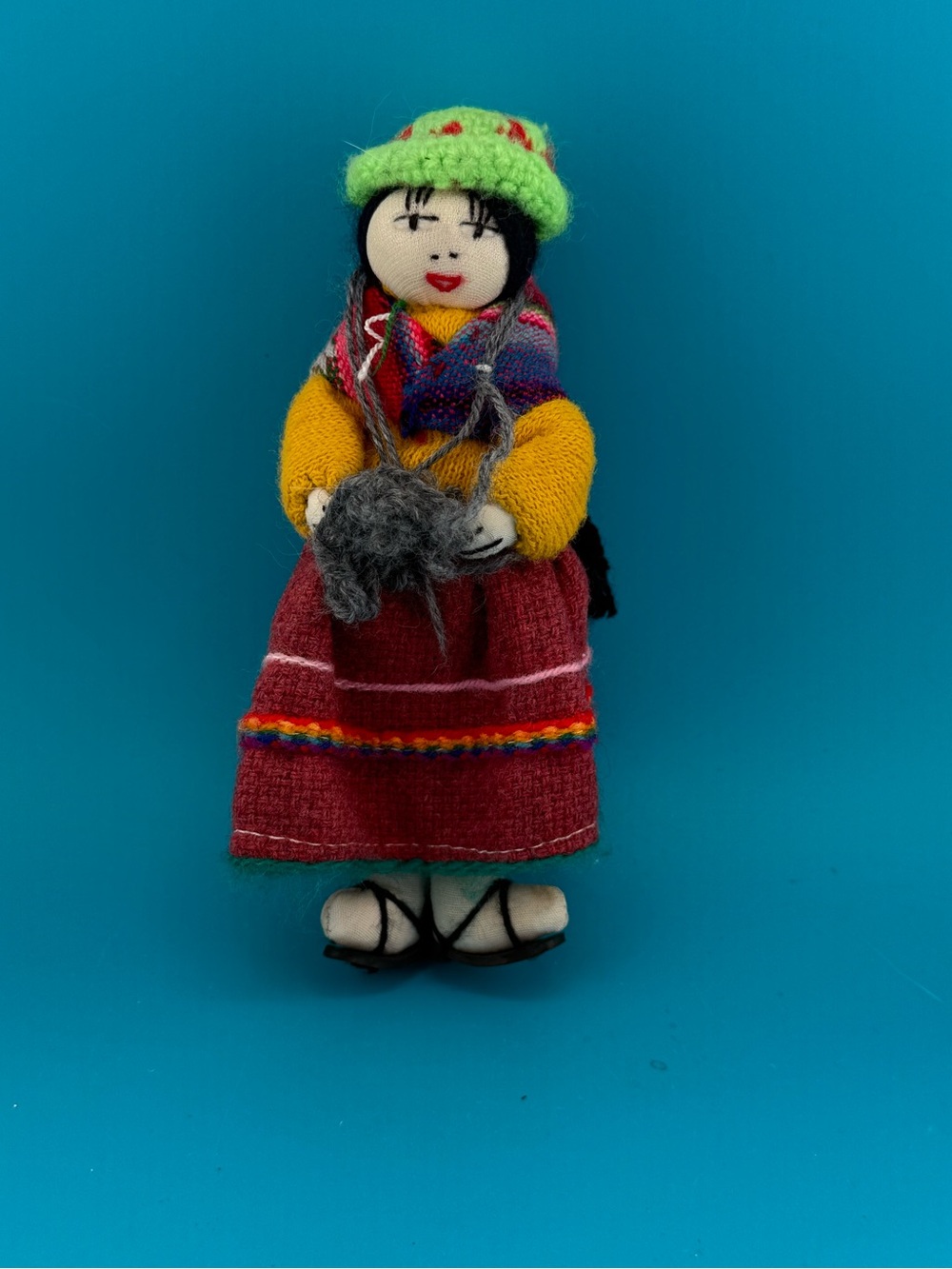 Vintage Peruvian Andean Folk Art Mother Baby Cloth Doll 7.5”
